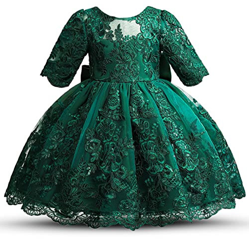 NNJXD Abito da Tutu di Compleanno per Neonata, Spettacolo per Feste, Ricamo in Pizzo da Sposa 2031 Verde Taglia(120) 4-5 Anni
