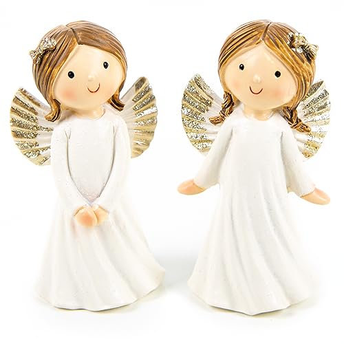 Logbuch-Verlag 2 kleine Engel Schutzengel Figuren Gold weiß Kommunion Geburtstag 9 cm kleines Geschenk