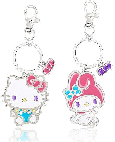 Hello Kitty Portachiavi BFF Set di 2, My Melody e Mimmy White Sanrio Portachiavi Licenza Ufficiale, Hello Kitty e My Melody, Small