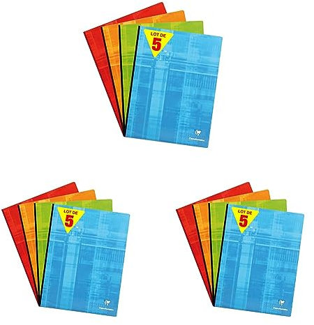 Clairefontaine 69342C Lot de 15 livrets Dos à la toile - 24x32 cm - 192 pages petits carreaux - Papier blanc 90 g - Carte de couverture plastifiée - Couleurs aléatoires