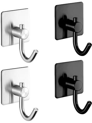 4 ganci quadrati, ganci adesivi da appendere alla parete, ganci in acciaio inox, ganci autoadesivi per asciugamani, ganci appendiabiti, ganci da bagno da cucina, non sono necessarie forature (nero e