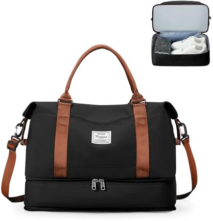 Reisetasche Damen 40x20x25 Ryanair Handgepäck Tasche Sporttasche Weekender Bag Schwimmtasche Wasserdicht Travel Duffle Bag Fitnesstasche Trainingstasche Krankenhaustasche mit Schuhfach,F9-Schwarzbraun