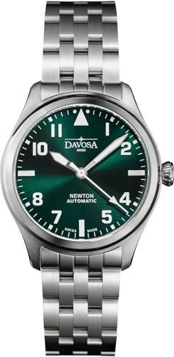 Davosa Herren-Armbanduhr, Automatik, mechanisch, mit Energiereserve Newton Pilot Auto 161.530.70, Silber, fluoreszierendes Grün, Note, Armbandart: fluoreszierendes Grün, Note, Fluoreszierendes Grün,