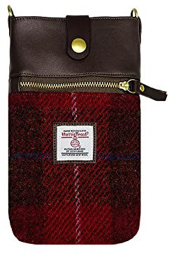 TAILORMAP Harris Tweed Kleine Umhängetasche für Damen, Designer-Handytasche, Geldbörse, Geldbörse, verstellbarer Riemen mit Reißverschluss, Rot/Ausflug, einfarbig (Getaway Solids)