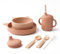 COOLABLE Baby Geschirrset Silikon Kindergeschirr Set mit Saugnapf, BPA Frei 7 Stück Enthält Teller, Schüssel, Trinklerntasse, Ausgießer, Gabel, Löffel und Strohhalmbürste - Staubrosa