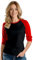 Baseball-T-Shirt für Damen, Dreiviertelärmel, Oberteil für Damen, 3/4-Ärmel, Damen-Top, Übergröße, Schwarz & Rot Damen Raglan, Mittel