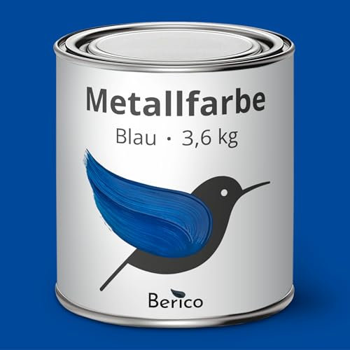 Berico Metallfarbe - Blau - 3,6 Kg - 4in1 Premium Metallschutzlack - Direkt auf Rost - Für Stahl, Zink, Aluminium, Kupfer und Eisen