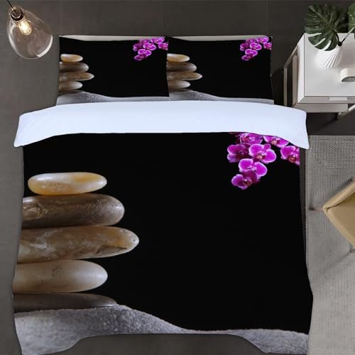 Orchideen Bettwäsche 240x220 cm Weich Mikrofaser Kunst Bettwäsche-Set mit Reißverschluss 3 Teilig Bettbezüge mit 2 Kissenbezug 80x80 cm