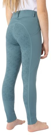 HORZE Kinder Reitleggings DEA, Reithose Mädchen, Gürtelschlaufen, Vollbesatz, Handytasche, Blau, 134/140