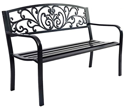 COSTWAY Gartenbank Metall, Sitzbank aus Gusseisen für 2-3 Sitzer, Parkbank mit Rückenlehne & Armlehne, Metallbank, Eisenbank für Garten, Terrasse, Balkon, 127 x 60 x 85 cm
