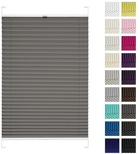 Rettika Plissee mit Bohren, Breite: 75 cm, Höhe: 180 cm, Dunkelgrau, Fensterrollo Sonnenschutz, Plisseerollo innen, Rollo für Fenster mit Bohren