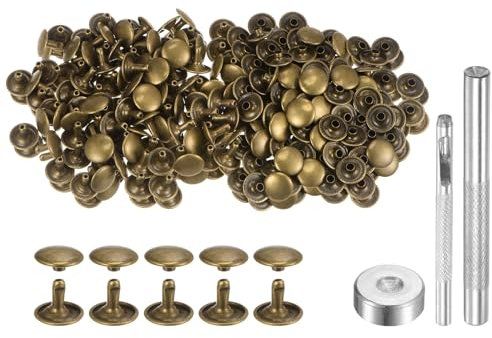 sourcing map Set di 200 rivetti per pelle, 12 mm x 10 mm, in metallo, a doppio tappo, bottoni a pressione con 3 strumenti di regolazione, rivetti per artigianato in pelle, decorazione fai da te,