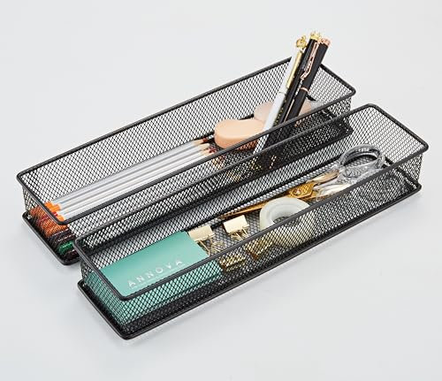 Annova Netz-Schubladenschrank und Regal, Organizer, Aufbewahrungskorb, für Schule, Büro, Zubehör, 2 Stück (Black, 30x7.5x5cm)
