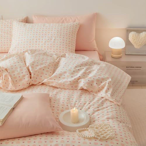 Sedefen Bettwäsche 155x220 Rosa Rot Herzen Weiß Bettwäsche aus Microfaser,Mädchen ÖKO-TEX Bettwäsche Set - Bettbezug mit Reißverschluss und 1 Kissenbezug 80x80 cm