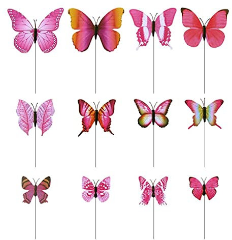 Folpus Garten Schmetterlinge Deko, 12-teiliges Set für Ihren Hof, Rose Rot