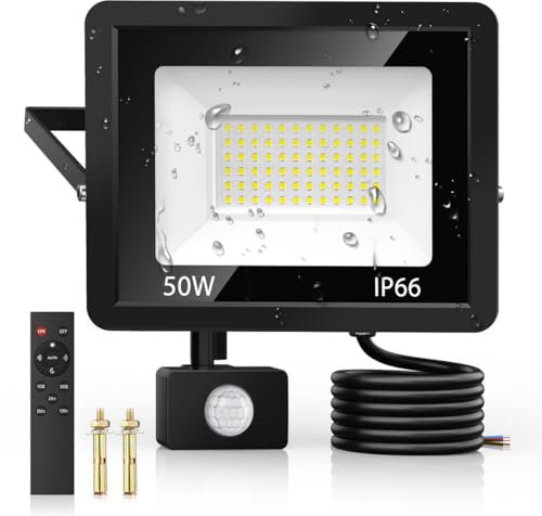 VIIIVA 50W Led Strahler mit Bewegungsmelder Außen Fernbedienung, 6500K Kaltweiß 72 Leds Superheller Aussenleuchte, 4500LM IP66 Wasserdichte Außenstrahler für Garten Garage Hof