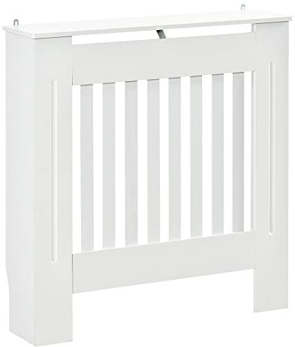 HOMCOM Cache-radiateur couverture radiateur grille d'aération verticale à lattes 78L x 19l x 81H cm en bois Blanc