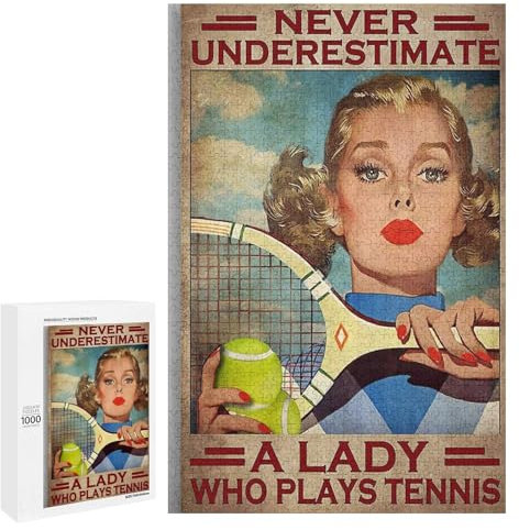 Vintage Poster Girl Tennis Tennis Player Never Underestimate A Lady Who Plays Tennis Poster Puzzle 1000 Pieces Jigsaw Puzzle - Funny Challenging Puzzle Perfect for Game Nights