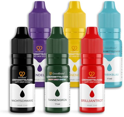 GoodBake Lebensmittelfarbe Weihnachten, 6er Set, hochkonzentriert & zuckerfrei, hochpigmentiert - für Getränke, Torten, Slime & Co. - 6 x 11ml (66ml)