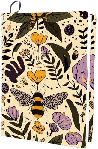 CRASPIRE Funda Elástica para Libros con Diseño de Abeja Hojas de Flores de Primavera Funda de Tela Elástica de 9 x 14 Pulgada Lavable Y Reutilizable Fundas para Libros Grandes Aptas para la Mayoría