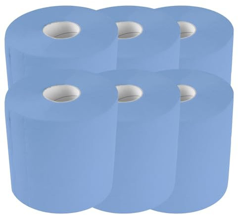 TECPO Putztuchrolle Blau 500 Blatt gesamt, 2-lagig, perforiert, saugstark, Putzrolle Papierrolle Reinigungstücher Wischtücher Putzpapier für Gewerbe (6x 500 Blatt)