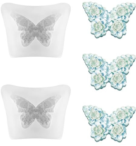 JIYIN 2 moldes de silicona de mariposa de flores, moldes de vela de mariposa floral 3D, moldes de resina epoxi para hacer velas, molde de silicona para velas perfumadas, manualidades de arcilla