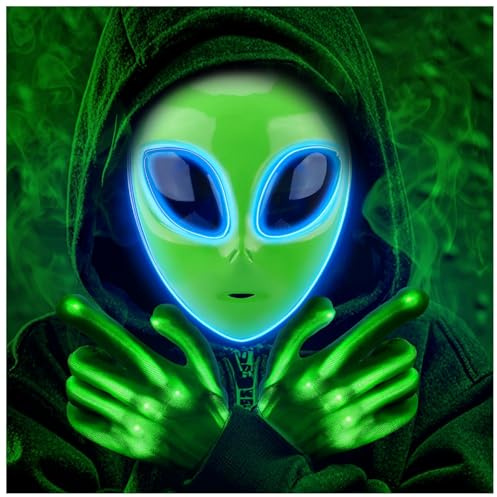 Tanganan LED Alien Maske für Erwachsene Kinder, Halloween LED Maske Kostüm, 3 Modi, beleuchtete Gesichtsmaske für Festival, Cosplay Kostüm