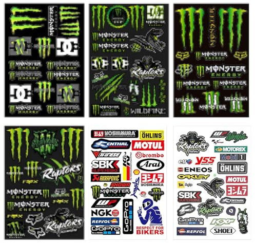MUYAPAY 6-Teilig Motorrad Aufkleber Coole Motorradhelm hohe Qualität Aufkleber Wasserdicht Auto Aesthetic Racing Kratzer Helm Sticker für Offroad Skateboard Auto Enthusiasten Fahrrad