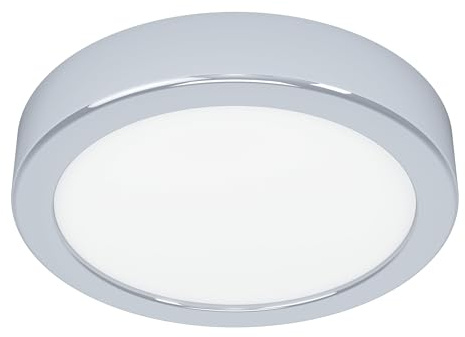 Eglo LED Ceiling Light Fitting Fueva 6, Round Ceiling lamp | bathroom lighting, flush luminaire made of chrome coloured steel and white plastic, warm white-cold white, IP44, Ø 16.5 cm