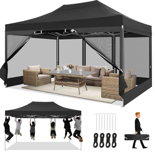 COBIZI Pavillon 3x4,5 Faltpavillon 3x4,5m Wasserdicht Stabil mit 4 Seitenwänden Moskitonetz, Partyzelt Faltbar Pop Up Gartenpavillon Anti-UV für Garten, Schwarz