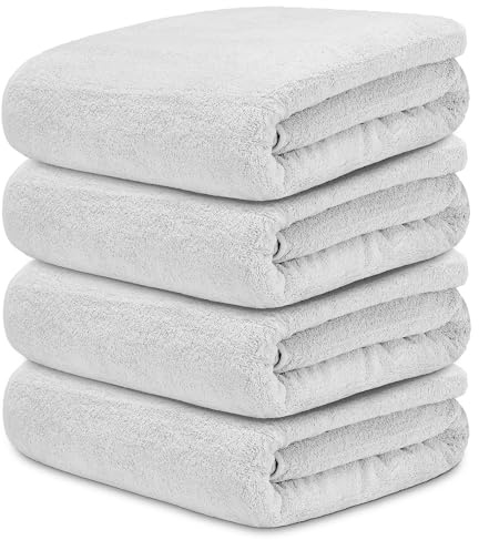 DECASATEXTIL Juego 4 Toallas Baño Extra Grandes 100x150cm Algodón 450g/m² – Toallas de Ducha Premium y Absorbentes para Hogar, SPA o Gimnasio (Blanco)