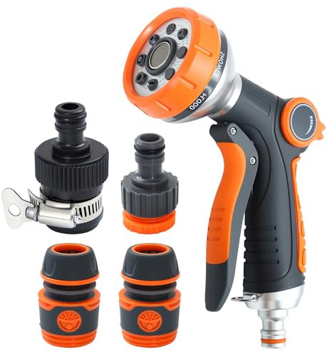 Pistolet d'arrosage, 8 Modes Pulvérisateur de Jardin, Pistolet de Jardinage avec 4 Interface, Pistolet Arrosoir Haute pour le Lavage des Voitures, les Jardins, les Plantes, les Animaux domestiques