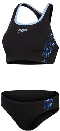 Speedo Placement Bikini Damen schwarz chlorbeständig, Farbe:Schwarz-Türkis, Größe:40
