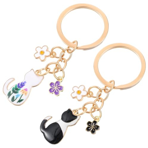 Mabor 2 Stück Katze Schlüsselanhänger Kawaii Katze Schlüsselring | Emaille Schlüsselanhänger Damen Geschenk für Katzenliebhaber Taschen Anhänger Geburtstagsgeschenke