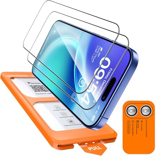 TOCOL für iPhone 16 für Panzerglas mit Klar Kameraschutz, 2 Sets | Einfache Montage, Ultra HD Individualschutz, Blasenschutz Anti-Fingerabdruck, 9H Stoßfest Kratzfest, Kompatibel mit Hülle