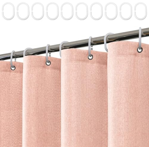 Bocguy Duschvorhang Leinen, 150 x 200 cm Duschvorhang Rosa, Shower Curtains Textil, Stoff Badvorhang Wasserdicht mit 10 Ringe für Badezimmer und Schlafzimmer