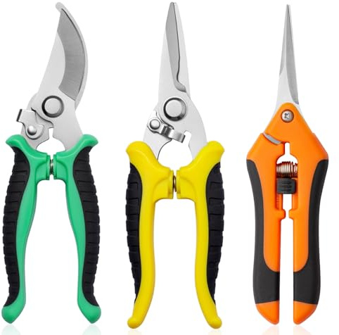 Garden Pruning Shears 3 Pack Gardening Shears Garden Scissors Stainless Steel Plant Flower Scissors (Green+Yellow+Orange)