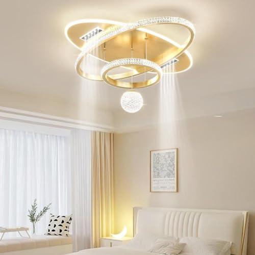 LED Kristall Deckenleuchte Moderne Runder Wohnzimmerlampe Dimmbar Mit Fernbedienung Lichtfarbe/Helligkeit Einstellbar Deckenlampe Metall + Acryl Schlafzimmer Wohnzimmer Kinder Büro Kronleuchter(B)
