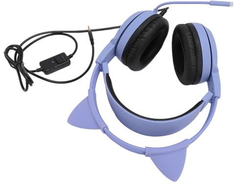 Dpofirs Casque de Jeu Stéréo avec Oreilles de Chat Mignonnes, Suppression du Bruit, Casque D'écoute avec Micro pour Filles, Téléphone PC, Prise 3.5Mm (Purple)