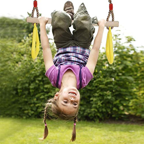 POENVFPO Trapez-Schaukelstange für mit Ringen, Spielset aus Holz, Verstellbares Seil, Ideal für Fitnessstudio, Drinnen und Draußen (Wie Gezeigt)