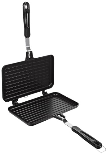 TOYZFRIENDY Pfanne Geteilt Doppelseitig aus Aluminium, Schwarz, für Zuhause | Haushaltskochgeschirr, Brotbackplatte, Sandwichbrot Form, Snackpfanne, Praktisches Kochgeschirr