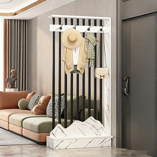 YITAYMLI Hölzerne Wandtrennwand, Sichtschutz mit Garderobe, moderner, freistehender Eingangsbereich, dekorative Trennwände, Holzlatten, Trennung, Eingangsbereich, Dekor(White A+Black,108cm/42.5in)