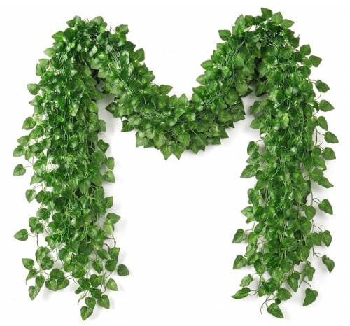 12 Pcs Faux Lierre Artificiel, Feuillage Artificiel 25,2 m au total, Ivy Plantes Artificielles Interieur Exterieur, fausse plante murale pour tapisseries, décoration, chambre, jardin, mariage, fête