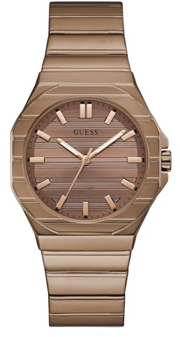 Guess Jaq Herren Uhr 38 mm Edelstahl – Quarz Analog Armbanduhr Edelstahlarmband Bronze, Fashion Uhr Herrenuhr Bronze modern, 5 bar GW1070G3