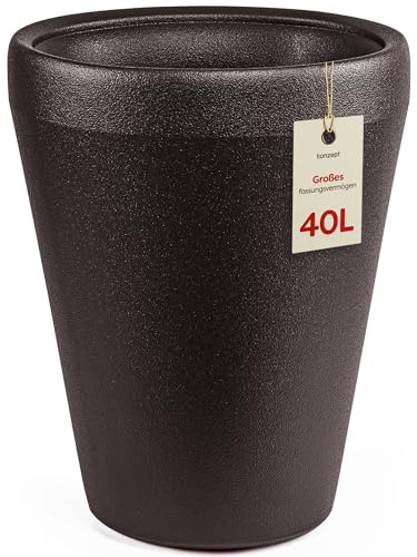 KONZEPT Übertopf 40 cm Durchmesser aus Kunststoff, Hoch & Groß, 40 L – Pflanzentopf in Ton-Optik, Modern, UV- und Frostbeständig, Leicht & Pflegeleicht, für Innen & Außen geeignet, Mokka