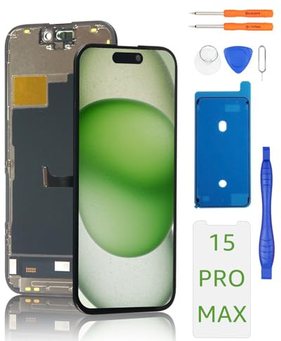 Yodoit Display für iPhone 15 Pro Max LCD Display Ersatz 6,7 Zoll 3D Touch Digitizer Montage Glas Bildschirm Touchscreen Ersatz mit Reparatursatz, Kompatibel für Modell A2849, A3105, A3108, A3106