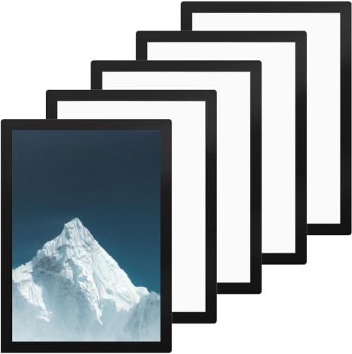 Elalove 5 Set Selbstklebende Magnet-Bilderrahmen A4, DIN A4 Magnetische Bilderrahmen selbstklebend mit Magnetverschluss, Schwarze Klapprahmen A4 für Poster, Dokumente, Fotos, Schilder – 32x23,5 cm