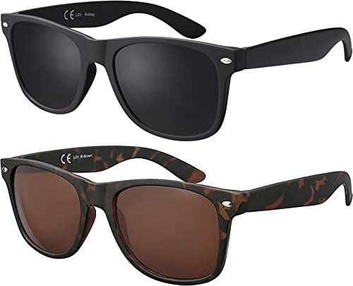La Optica B.L.M. Herren Sonnenbrille UV400 CAT 3 Damen Unisex Retro Vintage - Party Festival Set Gummiert (Gläser: Grau, Braun)