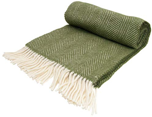 Herringbone - Pure New Wool - Knee Rug/Small Blanket - Olive - British Made by Tweedmill