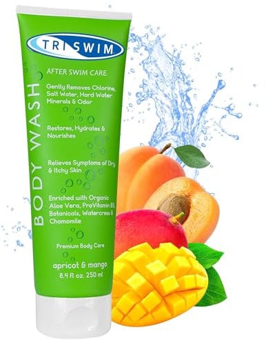TRISWIM - Duschgel Chlorentfernung nach dem Schwimmen, Feuchtigkeitsspendendes Anti-Chlor Körperwäsche für Schwimmer, Sport Duschgel - Aprikose-Mango, 250 ml